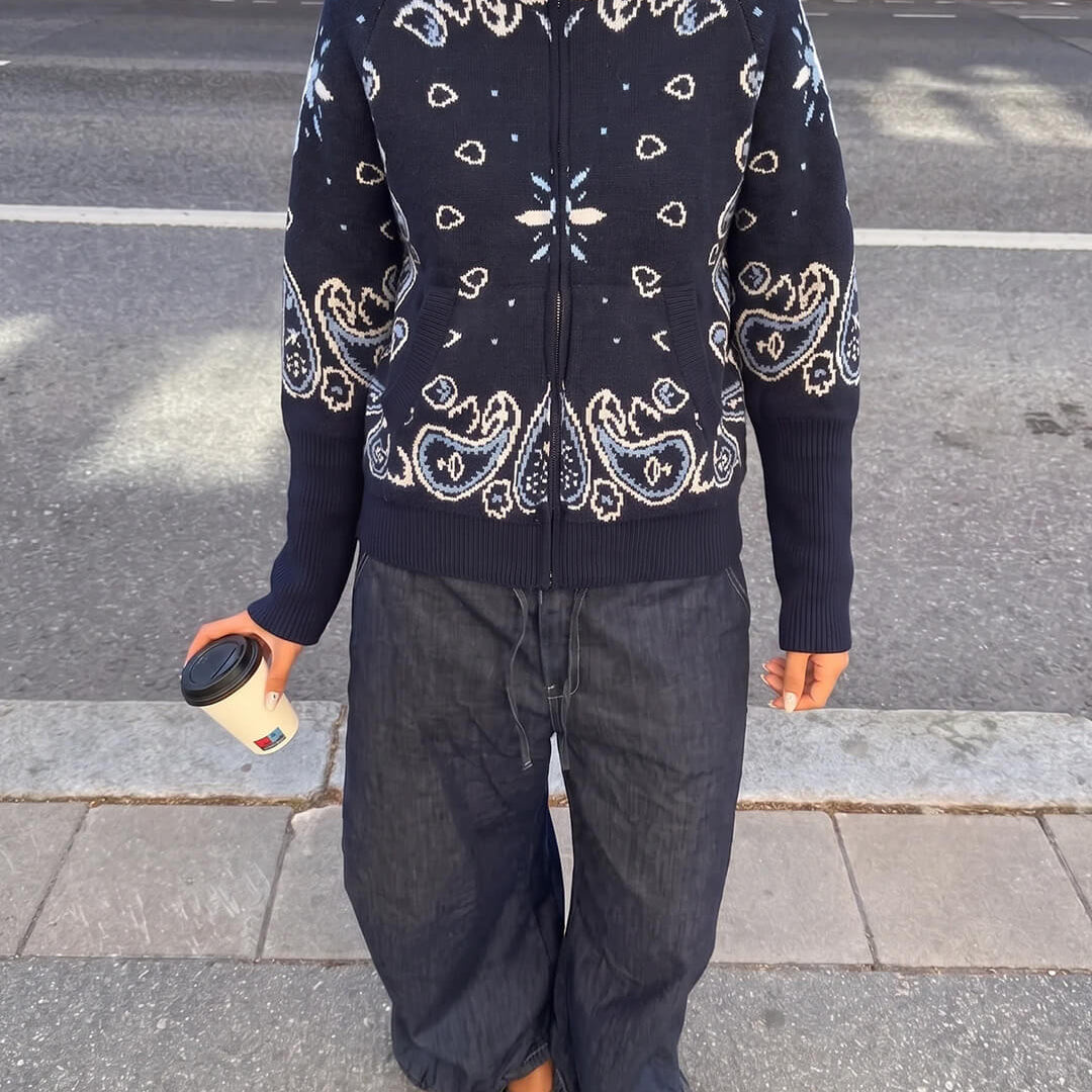 SOKYND Ruth Paisley Zip-Up Knit Jacket JacketNavy BlueS