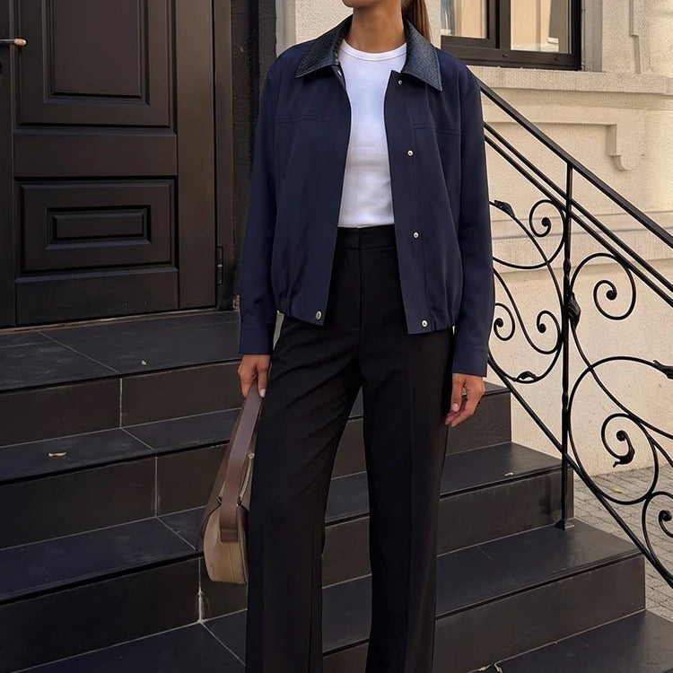 SOKYND Sandra Contrast Collar Bomber Jacket JacketSOKYND-316695-NAV-XS-41303NavyXS