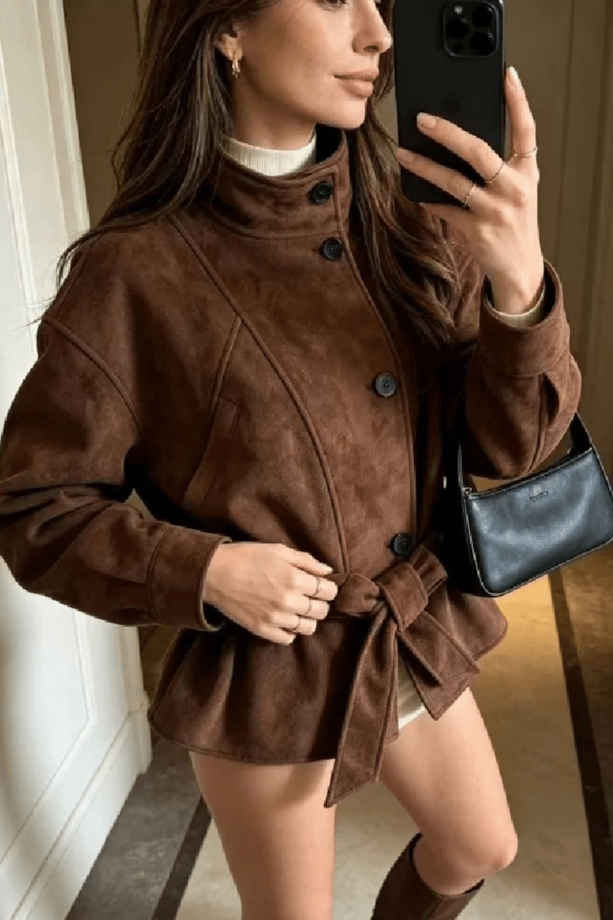 SOKYND Sarah Faux Suede Lace Up Jacket JacketSOKYND-923351-BRO-M-71127BrownM