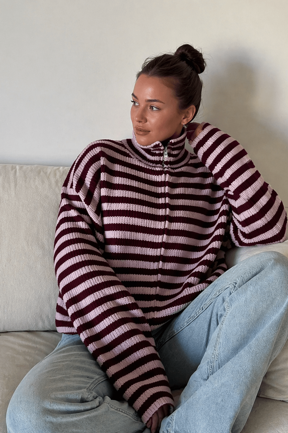 SOKYND Sarah Striped High-Neck Knit Sweater SweaterSOKYND-932951-PIN-S-89143PinkS