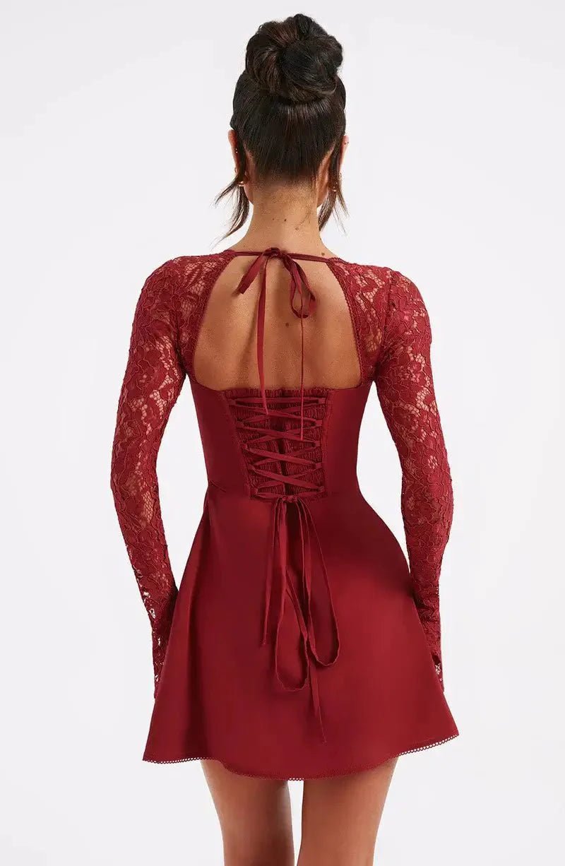 SOKYND Sylva Mini Dress with Lace Details DressRedS