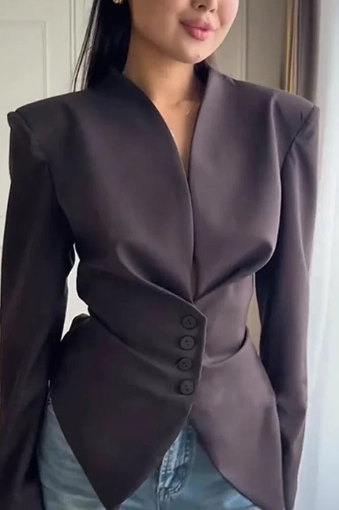 SOKYND Tanya Structured Shoulder Cinched Blazer Coats & Jacketsax1772777205899919002BrownS