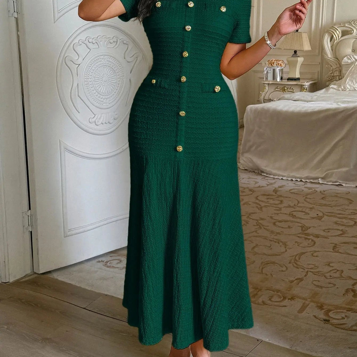 SOKYND Teresa Bodycon Flared Midi Dress DressSOKYND-522263-DAR-S-81079Dark GreenS