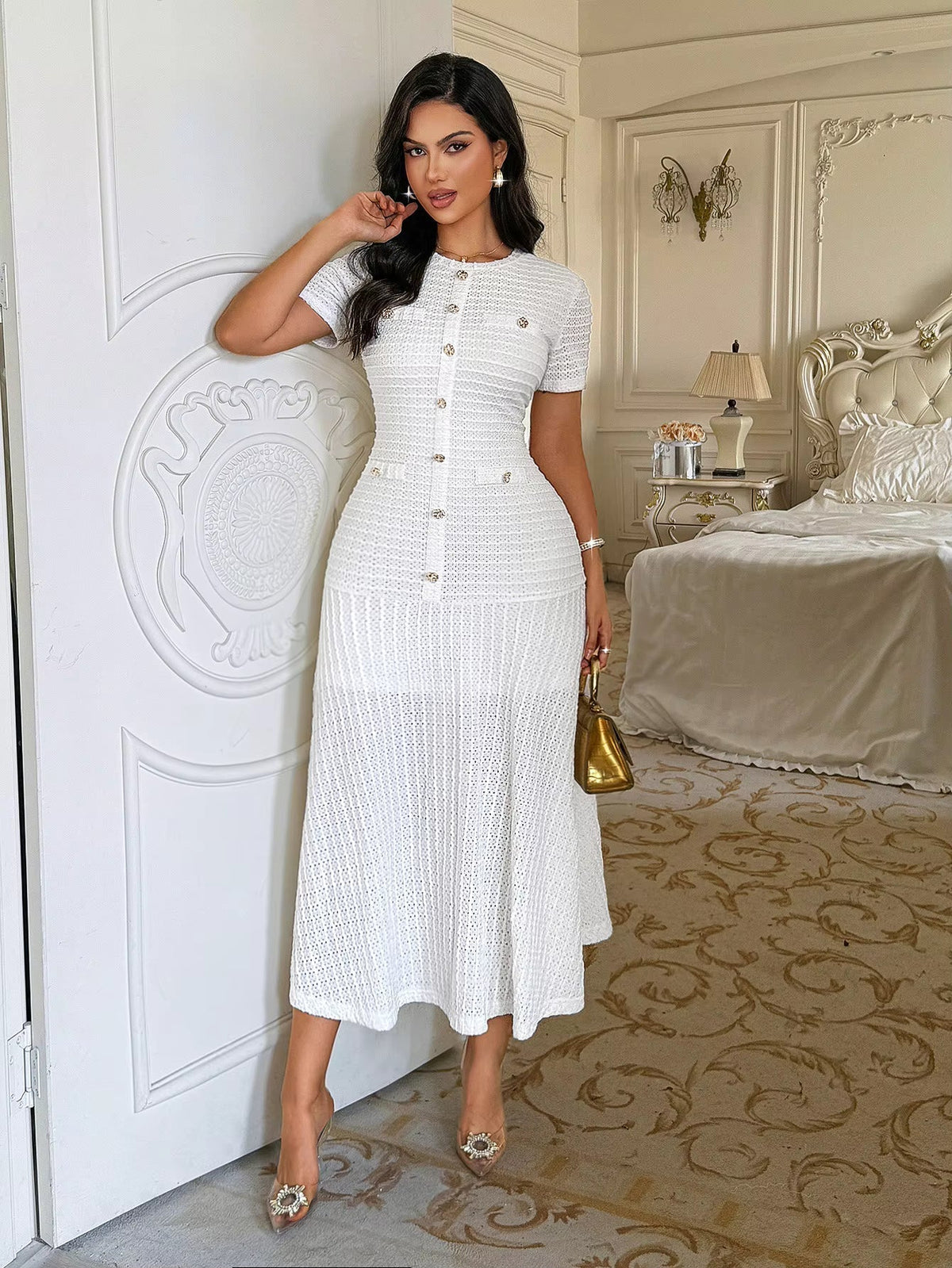 SOKYND Teresa Bodycon Flared Midi Dress DressSOKYND-522263-WHI-S-39287WhiteS