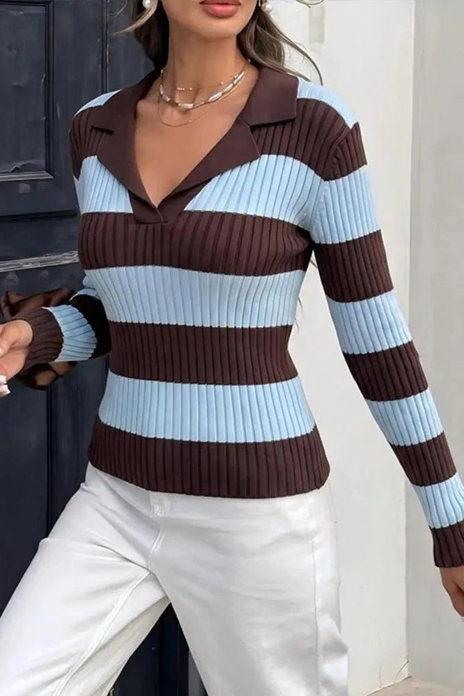 SOKYND Teresa Striped Knit Polo Pullover TopSOKYND-751127-S-OS-60631S