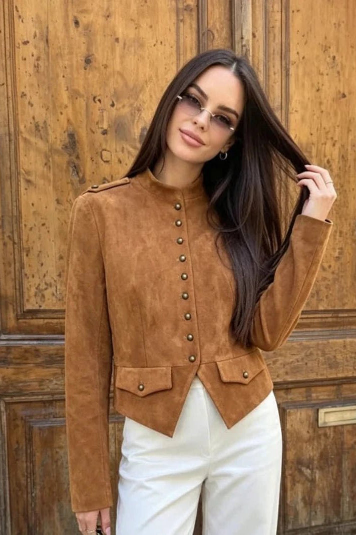 SOKYND Tessa Faux Suede Button Cropped Coat CoatSOKYND-069079-BRO-XS-26967BrownXS