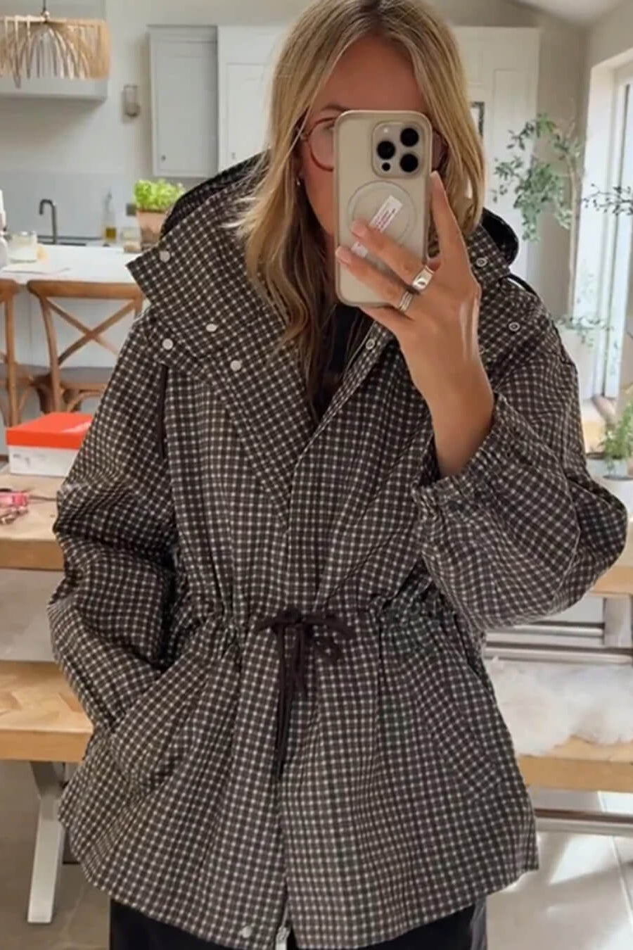 SOKYND Valerie Plaid Hooded Windbreaker Jacket JacketSOKYND-343511-S-OS-07831S