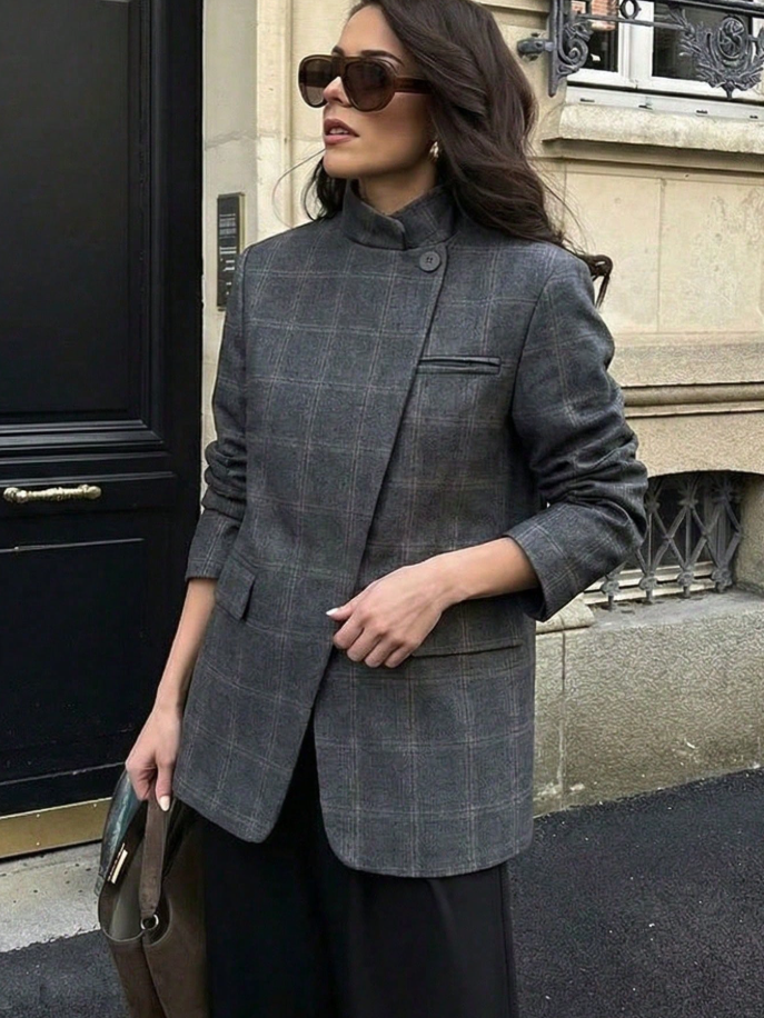 Miriam Plaid Stand Collar Blazer