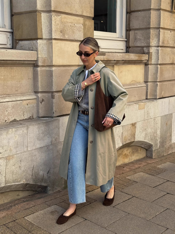 Jane Check-Accent Mid Trench Coat