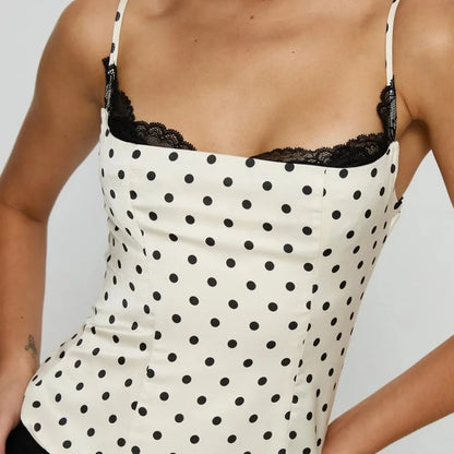 Vanya Polka Dot Lace Trim Cami