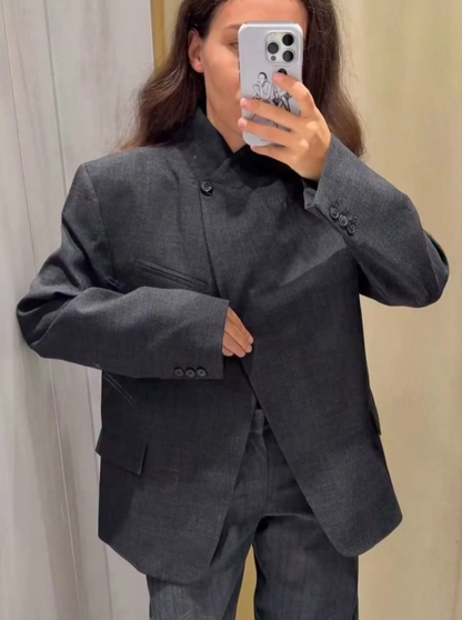 Miriam Plaid Stand Collar Blazer