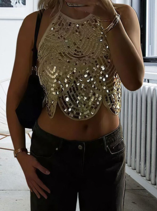 Jane Sequin Halter Top