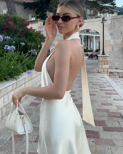 Fiona Satin Backless Mini Dress