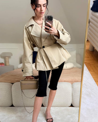 Maria Lapel Collar Drawstring Trench Coat