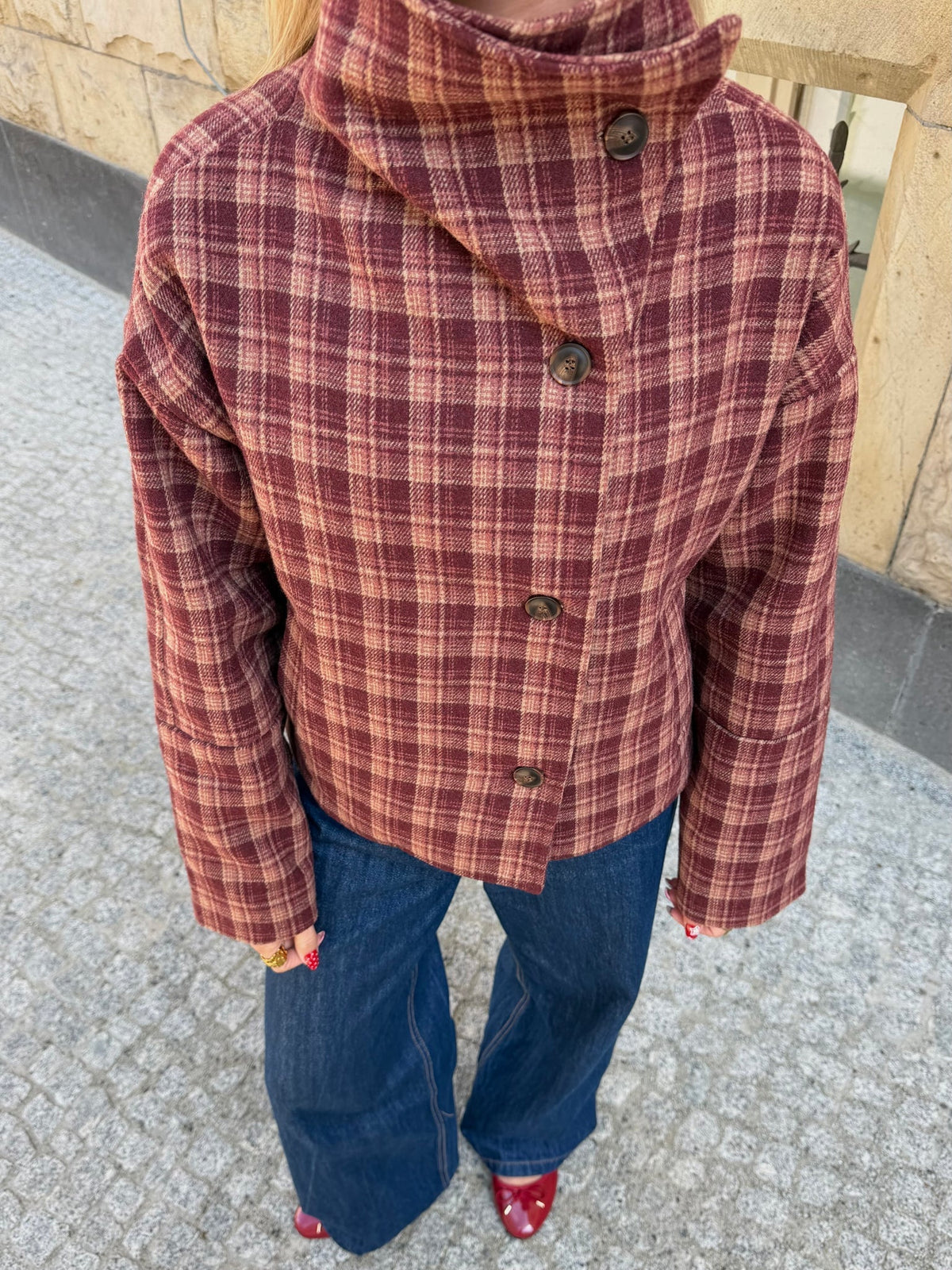 Jane Plaid Stand Collar Coat
