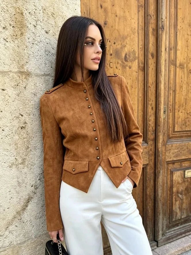Tessa Faux Suede Button Cropped Coat
