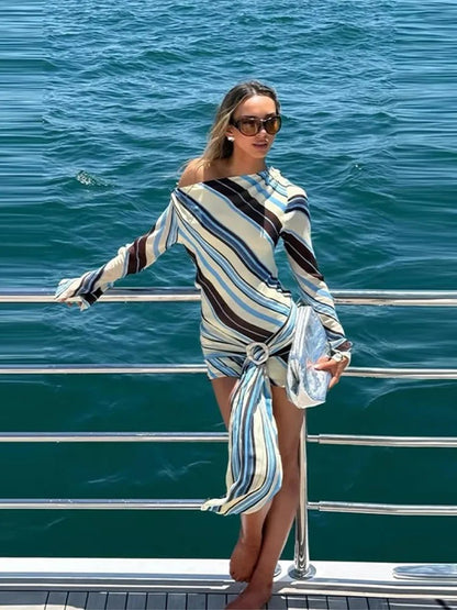 Cathy Striped Skew Collar Mini Dress
