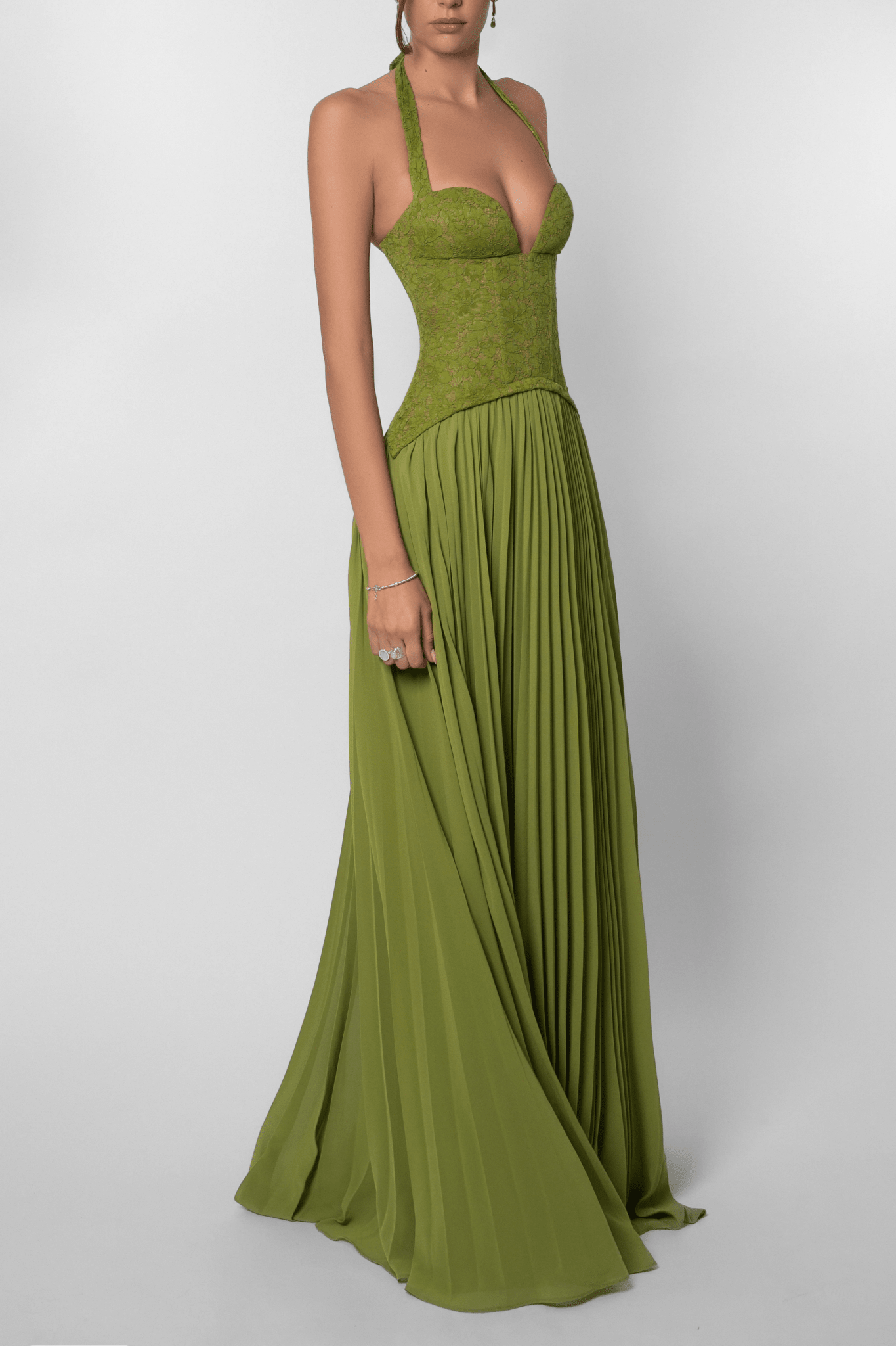 Indra Pleated Corset Maxi Dress