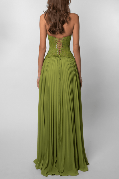 Indra Pleated Corset Maxi Dress