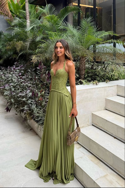 Indra Pleated Corset Maxi Dress