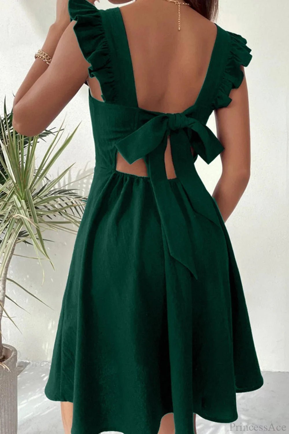Carmen Ruffle Tie-Back Mini Dress