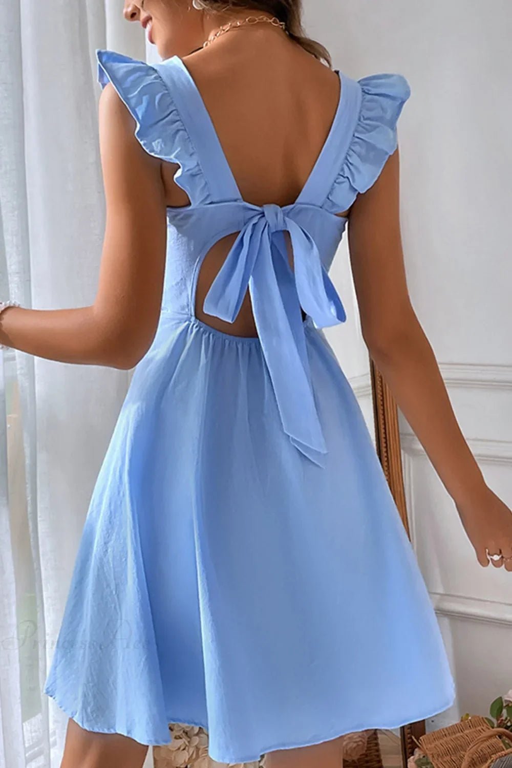 Carmen Ruffle Tie-Back Mini Dress
