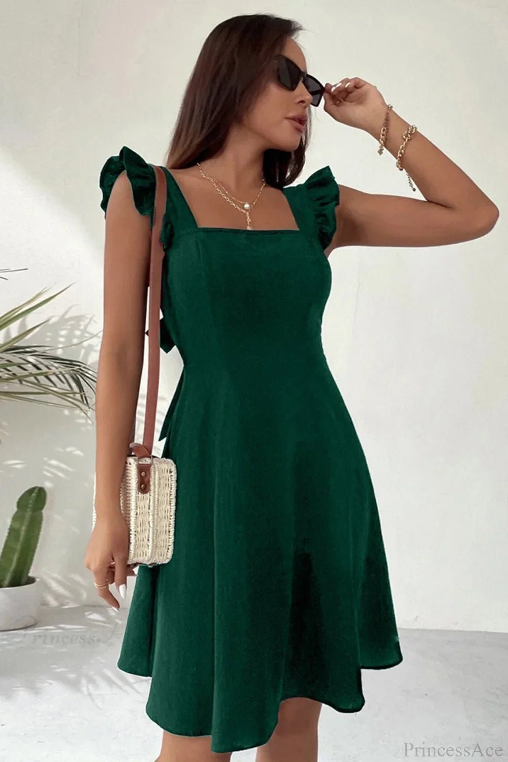 Carmen Ruffle Tie-Back Mini Dress