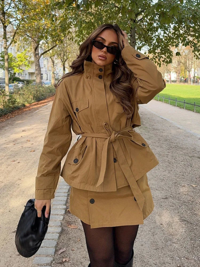 Kate High Collar Belted Jacket Skort Set