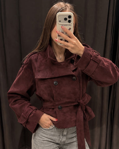 Miriam Funnel Neck Faux Suede Belted Jacket