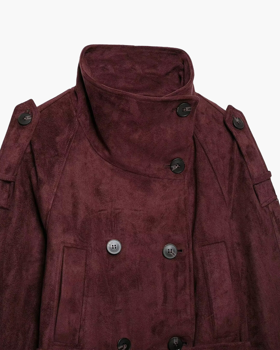 Miriam Funnel Neck Faux Suede Belted Jacket