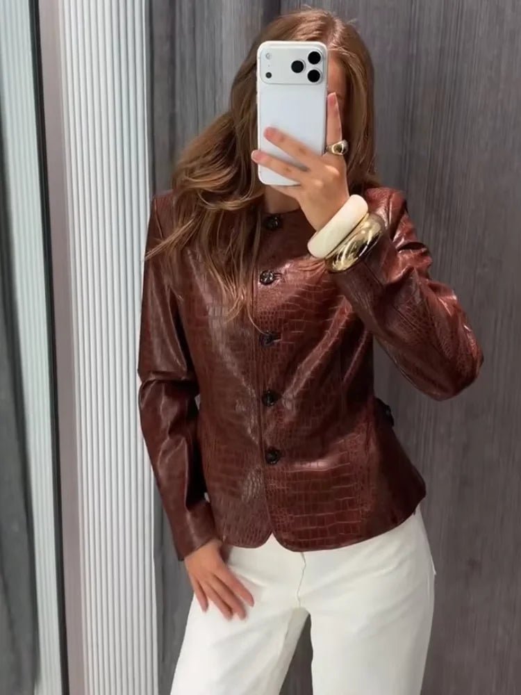 Lola Croc Embossed Faux Leather Jacket