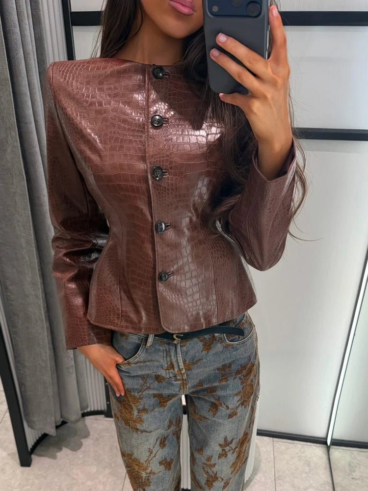 Lola Croc Embossed Faux Leather Jacket
