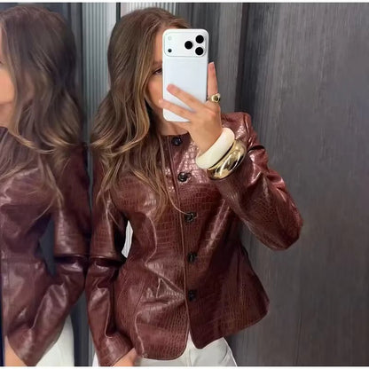 Lola Croc Embossed Faux Leather Jacket