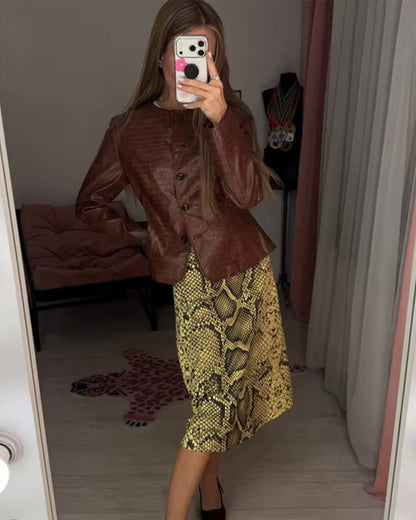 Lola Croc Embossed Faux Leather Jacket