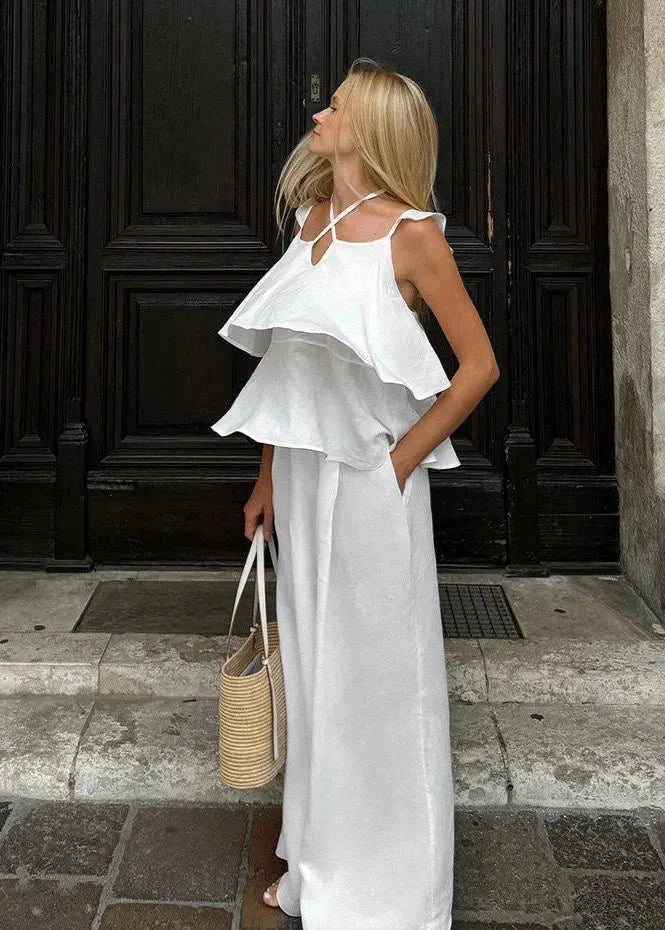 Natalie Flowy Ruffle Wide Leg Pants Set