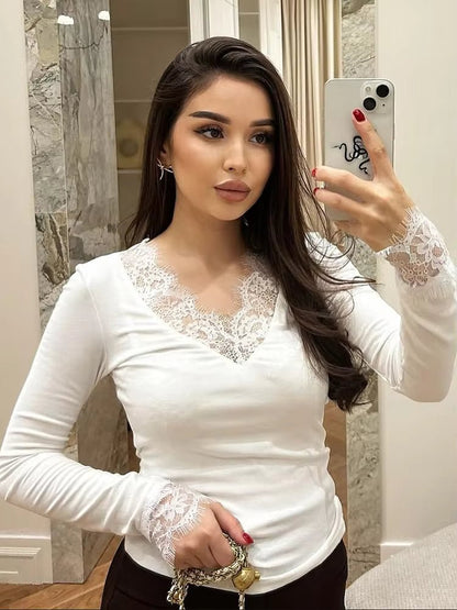 Evelyn Lace V-Neck Casual Top