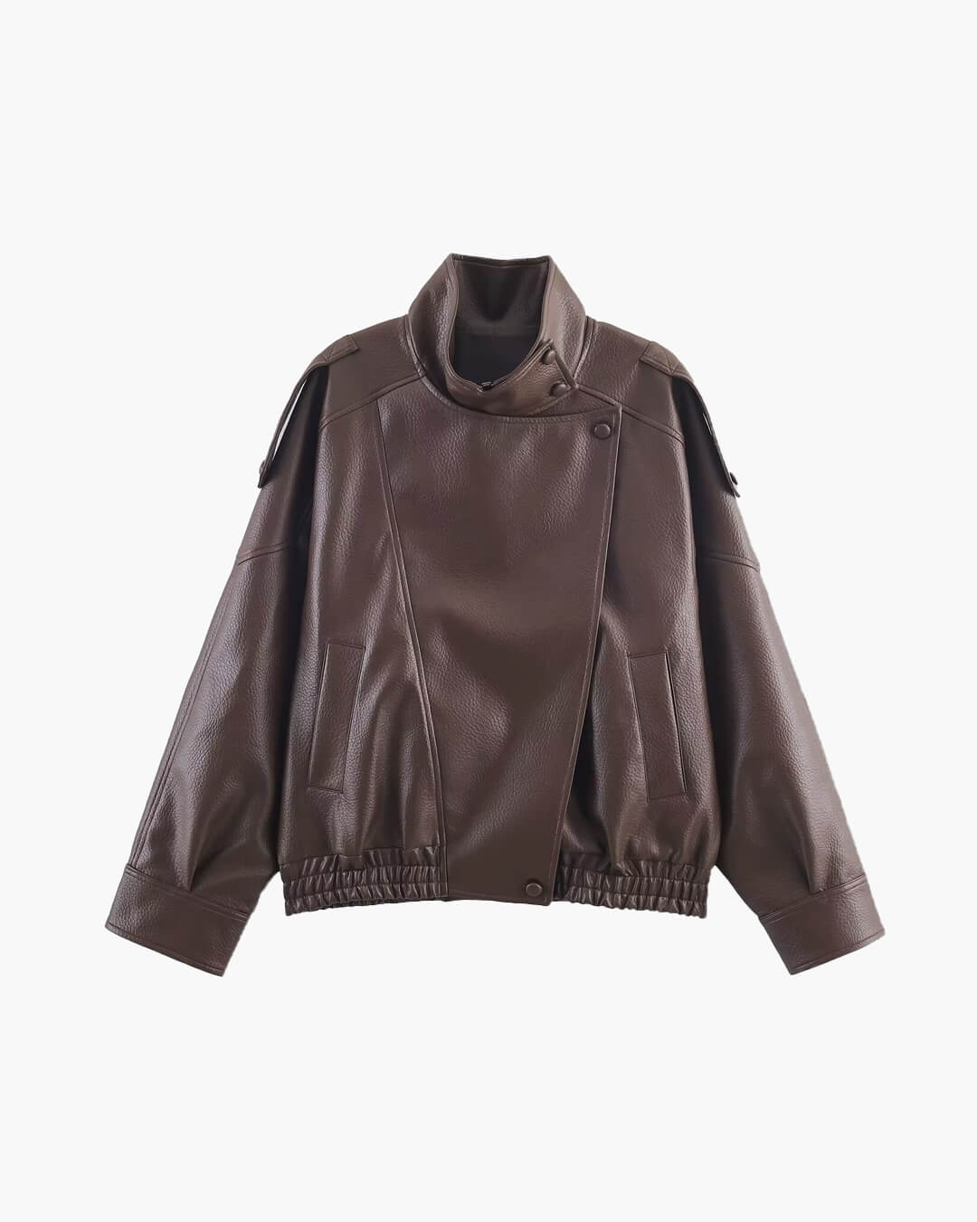 SOKYND Aleah Asymmetrical Leather Jacket Coats & Jacketsgv1767356248732388863BrownXS