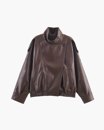 SOKYND Aleah Asymmetrical Leather Jacket Coats & Jacketsgv1767356248732388863BrownXS
