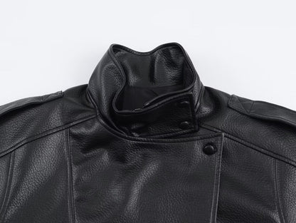 SOKYND Aleah Asymmetrical Leather Jacket Coats & Jacketsgv1767356248732388863BrownXS