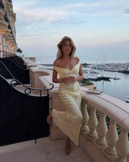 SOKYND Aneta Off - Shoulder Satin Maxi Dress DressXS