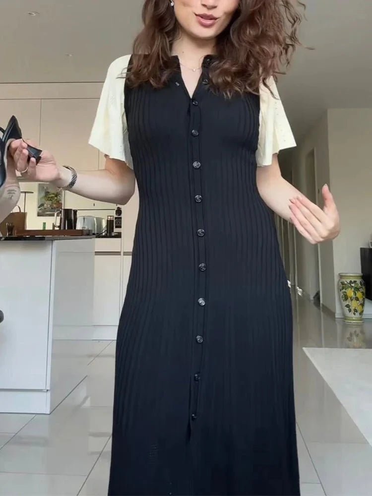 SOKYND Aneyla Bell Sleeve Pleated Knit Midi Dress DressesSOKYND-493911-BEI-S-33431BeigeS