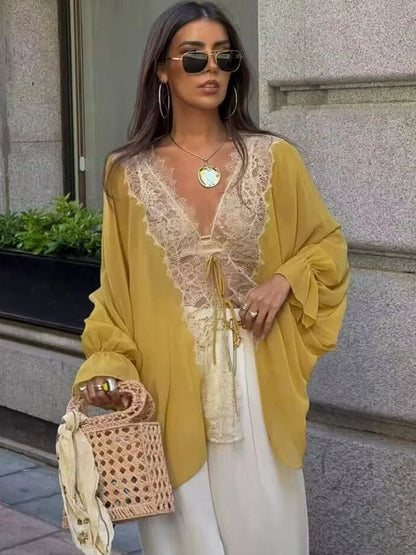 SOKYND Anna Lace Patchwork Blouse BlouseSOKYND-407447-YEL-XS-82007YellowXS