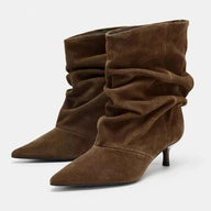 Annie Faux Suede Ruched Ankle Boots