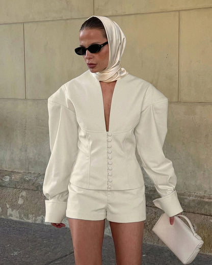 SOKYND Ashley Cinched - Waist Blazer Shorts Set Matching SetsFm1772777205924604011SetM