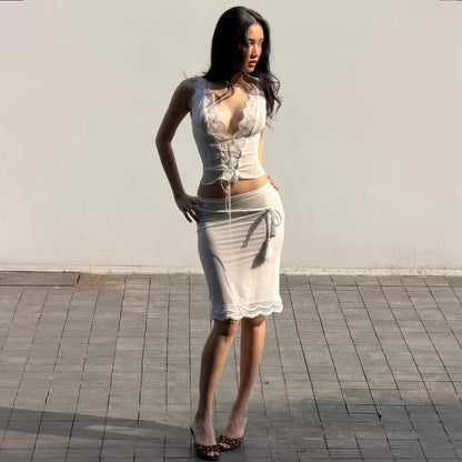 SOKYND Audrey Lace Trim Tie Back Skirt Set Matching SetsSOKYND-807383-WHI-S-86359White Set (Top+Skirt)S