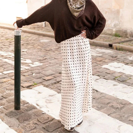 SOKYND Ayla Polka Dot Satin Maxi Skirt SkirtBeigeS