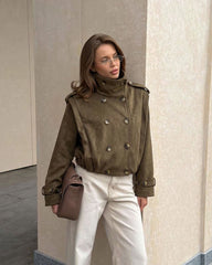 Belinda Retro Faux Suede Cropped Trench