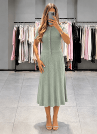 Brynn Half Button Knitted Midi Dress