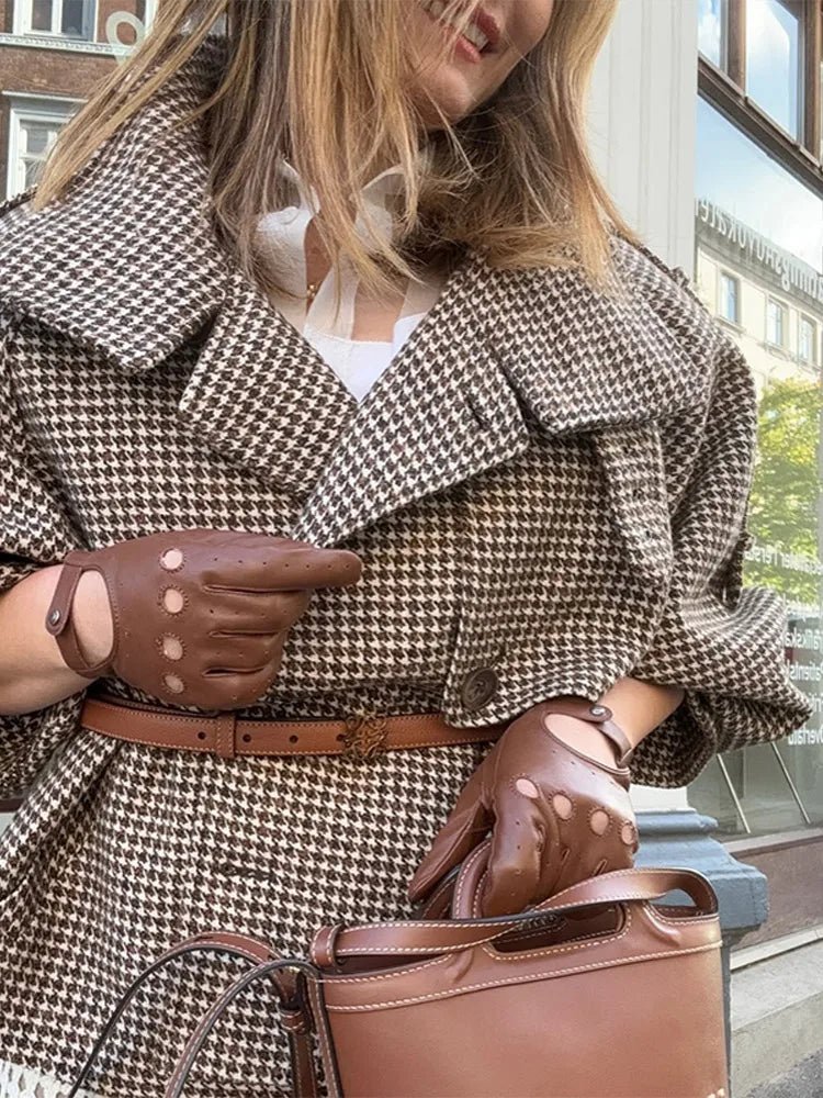 SOKYND Cassandra Lapel Checkered Coat Coats & Jackets1005009699002885-;ui1774570740284458778KhakiS