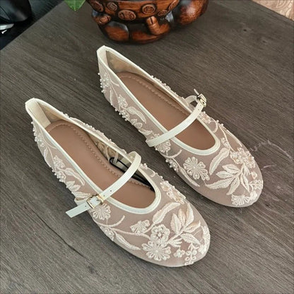 SOKYND Christine Beaded Mesh Ballet Flats ShoesqN177277720591430034642